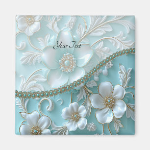 Aquamarin White Floral Magnet
