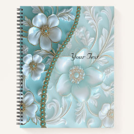 Aquamarin White Floral Notebook Notizbuch