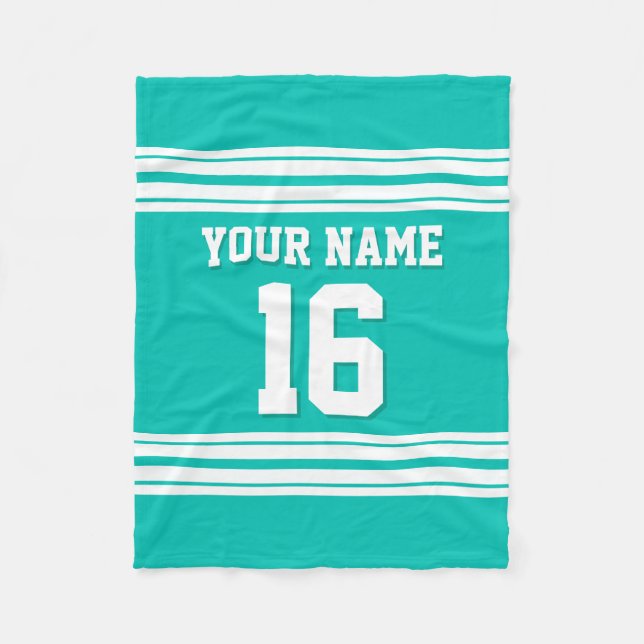 Aquamarin White Sports Jersey Fleecedecke (Vorderseite)