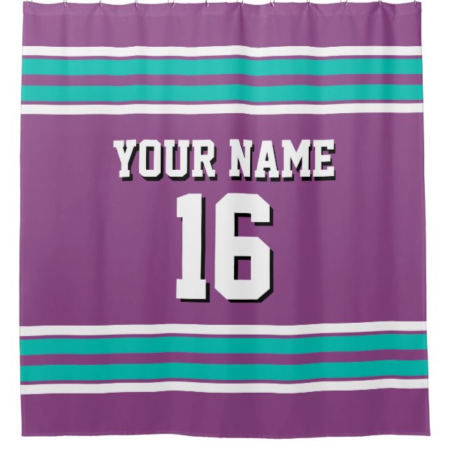 Aquamarin White Stripes Sports Jersey Duschvorhang (Vorderseite)