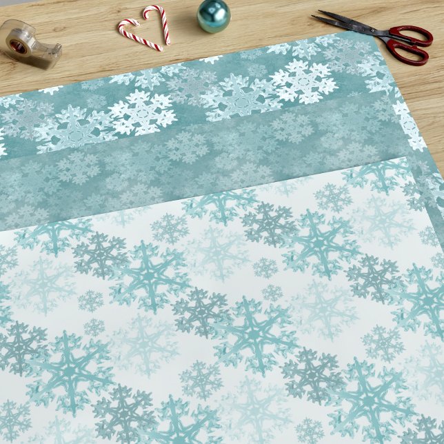 Aquamarin Winter Ice Snowflake Muster Drei Schatzs Geschenkpapier Set (A trio of teal snowflake wrapping paper sheets just for you)