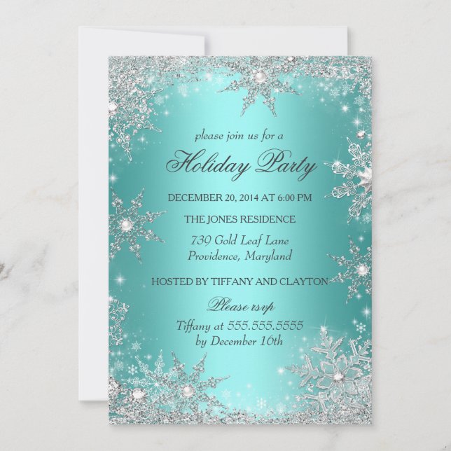 Aquamarin Winter Wonderland Weihnachtsfeier 2 Einladung (Vorderseite)