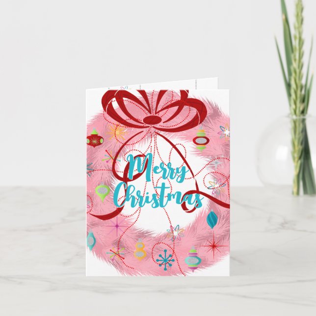Aquamarin Wreath Retro Weihnachten Karte (Vorderseite)