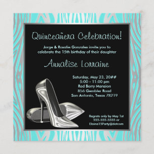 Aquamarin Zebra High Heels Quinceanera 15. Party Einladung