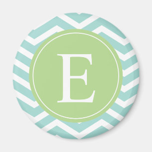 Aquamarin-Zickzack-grüne Monogramm Magnet