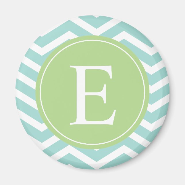 Aquamarin-Zickzack-grüne Monogramm Magnet (Vorne)