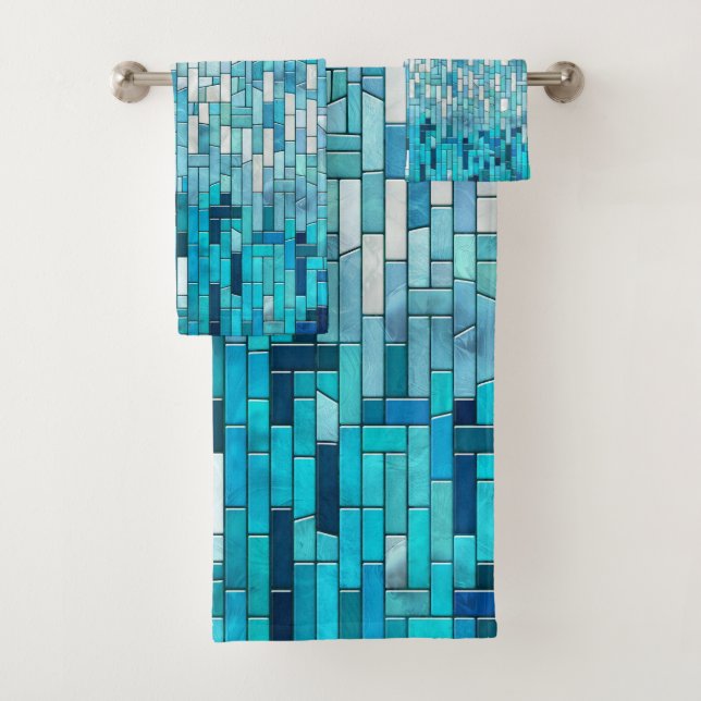 Aquamarine Abstrakt Mosaik Kunst, Dichtung und Mus Badhandtuch Set (Insitu)