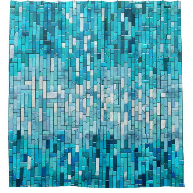 Aquamarine Abstrakt Mosaik Kunst, Dichtung und Mus Duschvorhang (Vorderseite)