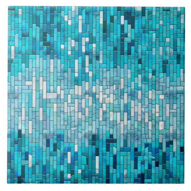 Aquamarine Abstrakt Mosaik Kunst, Dichtung und Mus Fliese (Vorderseite)