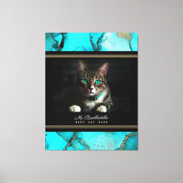Aquamarine Abstrakte Beste Katze je Foto Leinwanddruck (Vorderseite)