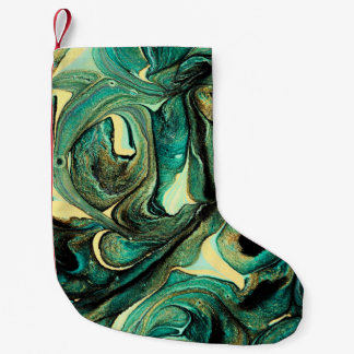 Aquamarine Acrylfarben: abstrakter Hintergrund. Kleiner Weihnachtsstrumpf
