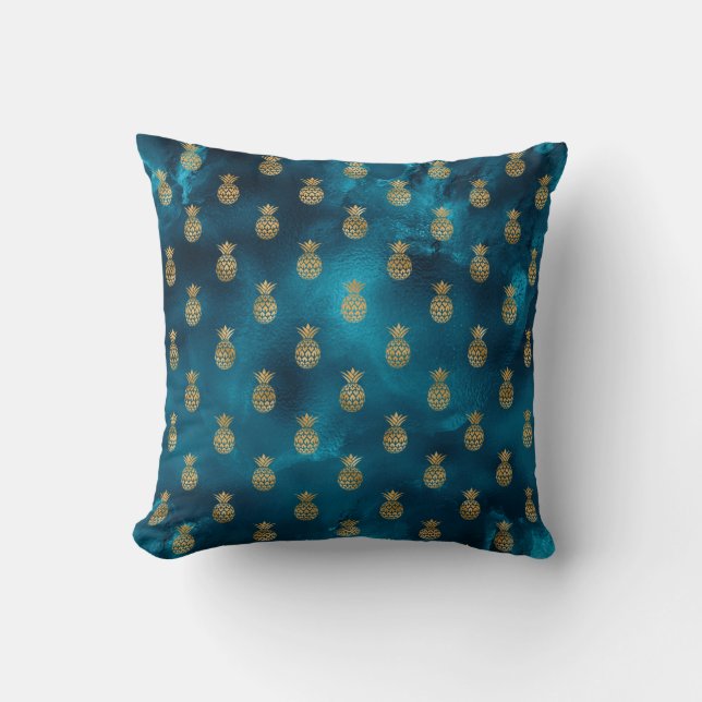 Aquamarine Ananas Eleganter Chic Kissen (Vorderseite)