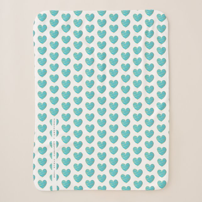 Aquamarine and Golden effect Elegant Heart Sherpadecke (Vorderseite)