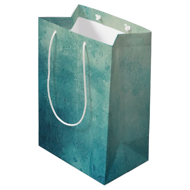 Aquamarine Aqua Green Textur Mittlere Geschenktüte (Rückseite Schrägansicht)