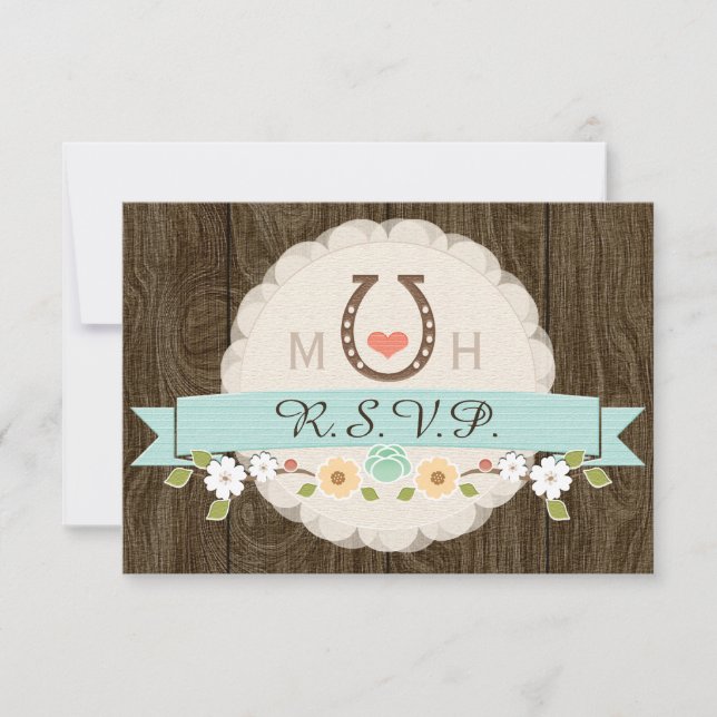 AQUAMARINE AQUA HORSESHOE WESTERN WEDING RSVP CARD (Vorderseite)