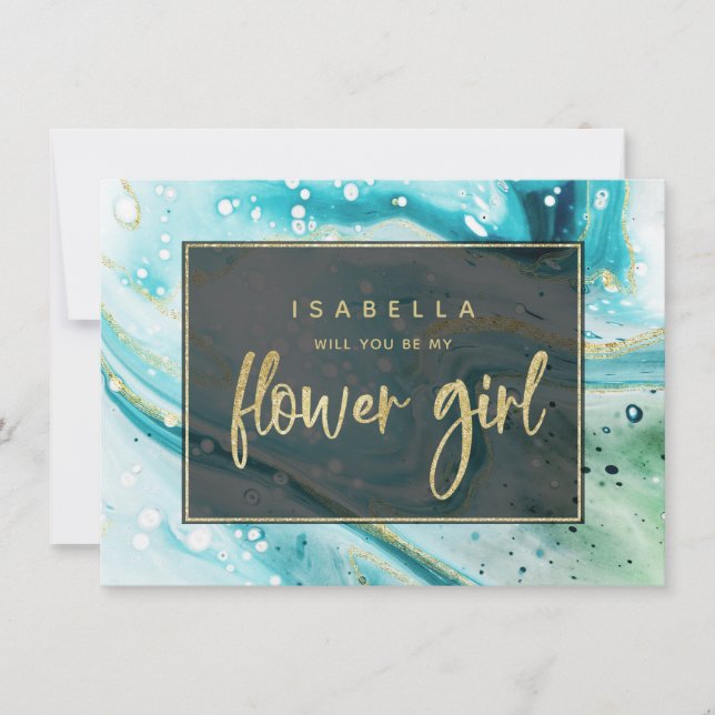 Aquamarine Aqua-Marmor wird meine Blume-Girl-Karte (Vorderseite)