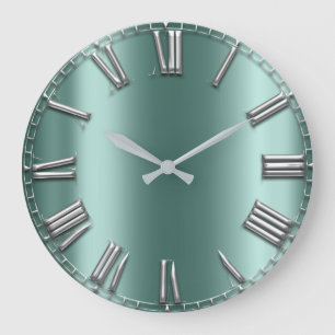 Aquamarine Aqua-Minzen-graues graues silbernes Große Wanduhr