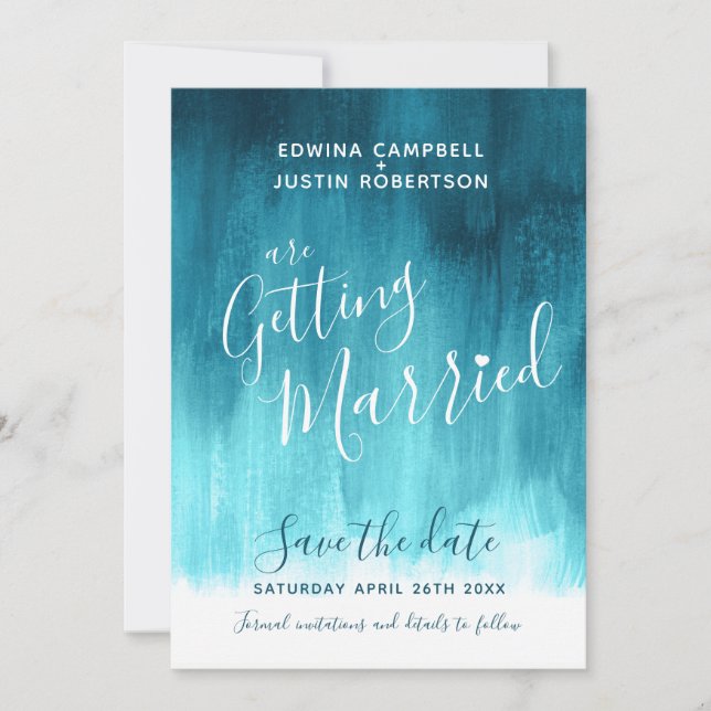 Aquamarine Aqua moderne Kunst bemalt speichern die Save The Date (Vorderseite)