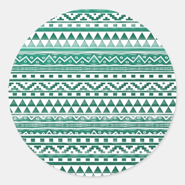 Aquamarine Aquarellfarbe Abstrakt Aztec Tribal Dru Runder Aufkleber (Vorderseite)