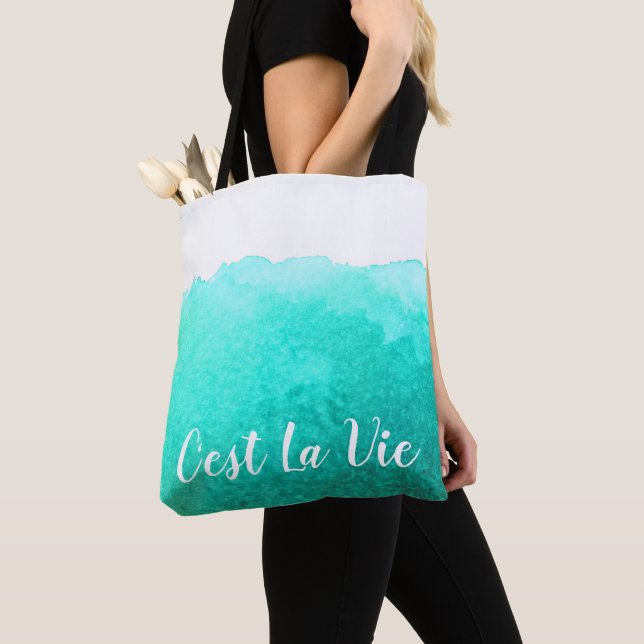 Aquamarine Aquarellfarbe C'est La Vie Französisch  Tasche (Von Nahem)