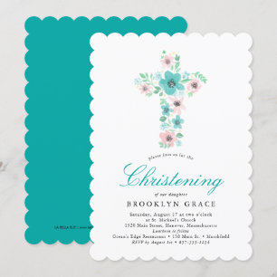 Aquamarine Aquarellfarben-Blume Kreuztaufe Einladung