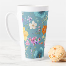 Aquamarine Aquarellfarben-Blume Latte-Kaffee-Cup