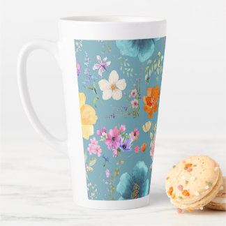 Aquamarine Aquarellfarben-Blume Latte-Kaffee-Cup Milchtasse