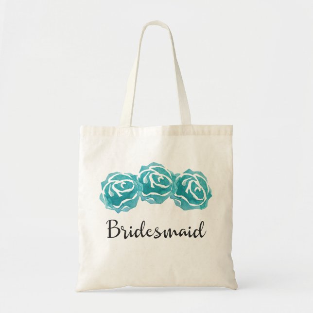Aquamarine Aquarellfarben-Rose Bridesmaid Tragetasche (Vorne)