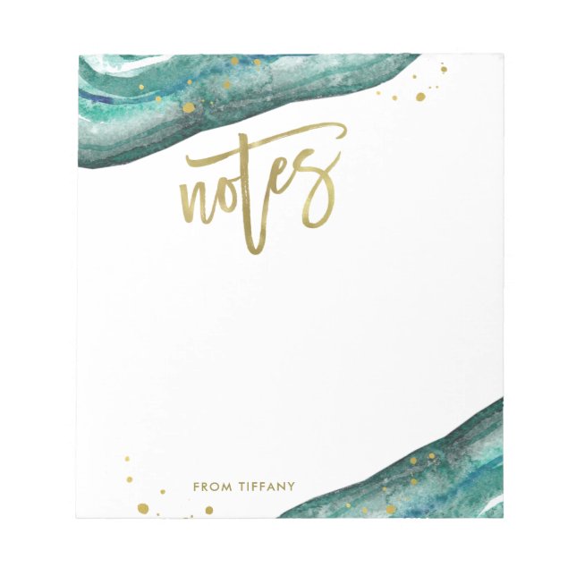 Aquamarine Aquarellfarben und Gold-Geode-Notizen Notizblock (Vorderseite)