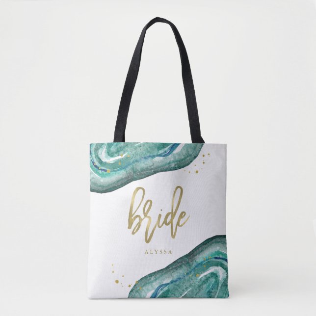 Aquamarine Aquarellfarben und Gold Look Geode | Br Tasche (Vorderseite)