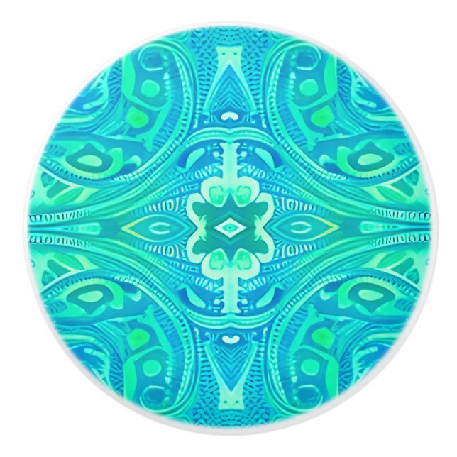 Aquamarine Arabesque Bohemisches Muster Keramikknauf (Vorderseite)