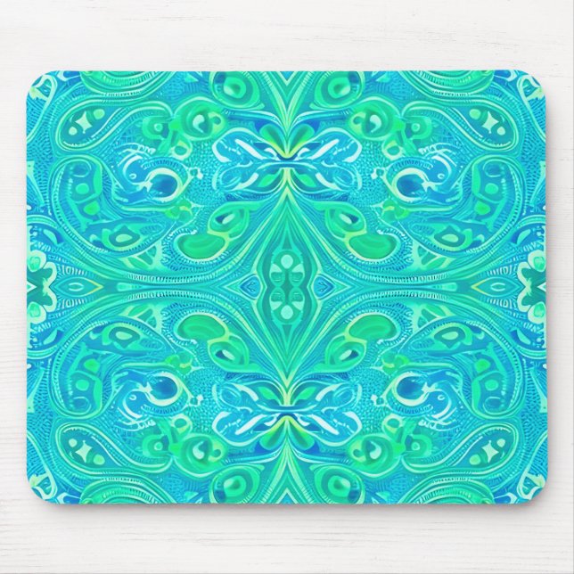 Aquamarine Arabesque Bohemisches Muster Mousepad (Vorne)