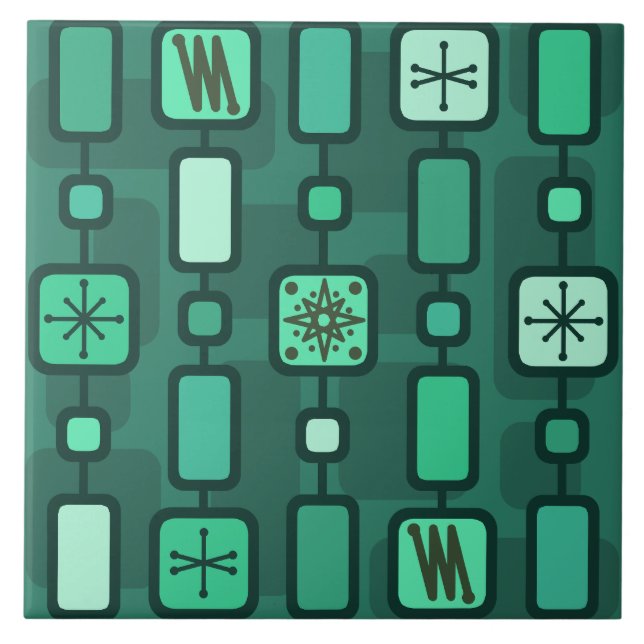 Aquamarine atomare Geometrie im Retro Fliese (Vorderseite)