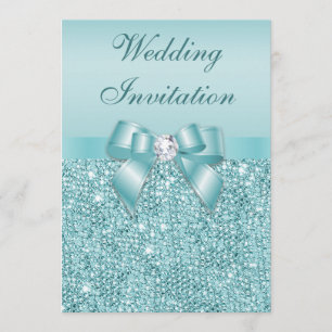 Aquamarine Auflage Diamonds Imitats Bow Hochzeit Einladung