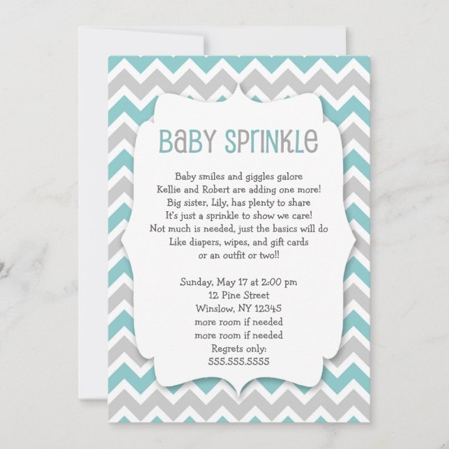 Aquamarine Baby Sprinkle / neutrale Babydusche Einladung (Vorderseite)