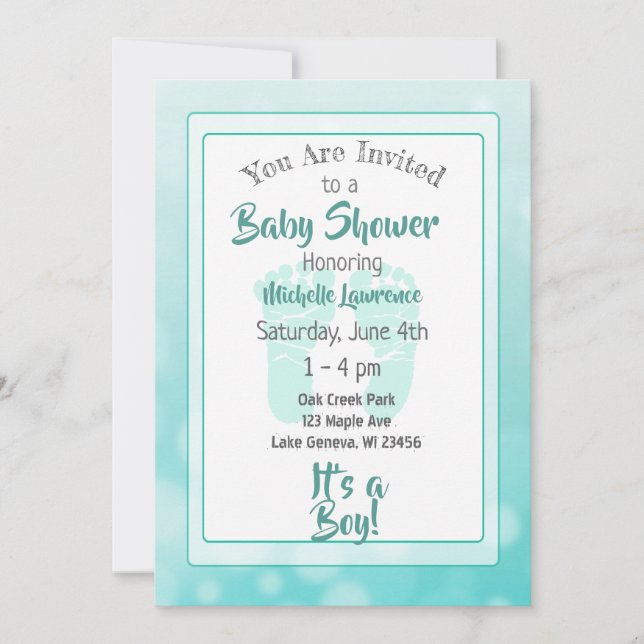 Aquamarine Babydusche Einladung (Vorderseite)