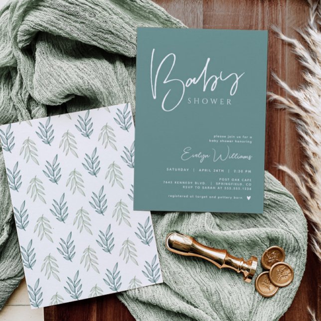 Aquamarine Babydusche Minimalistische Einladung (Von Creator hochgeladen)