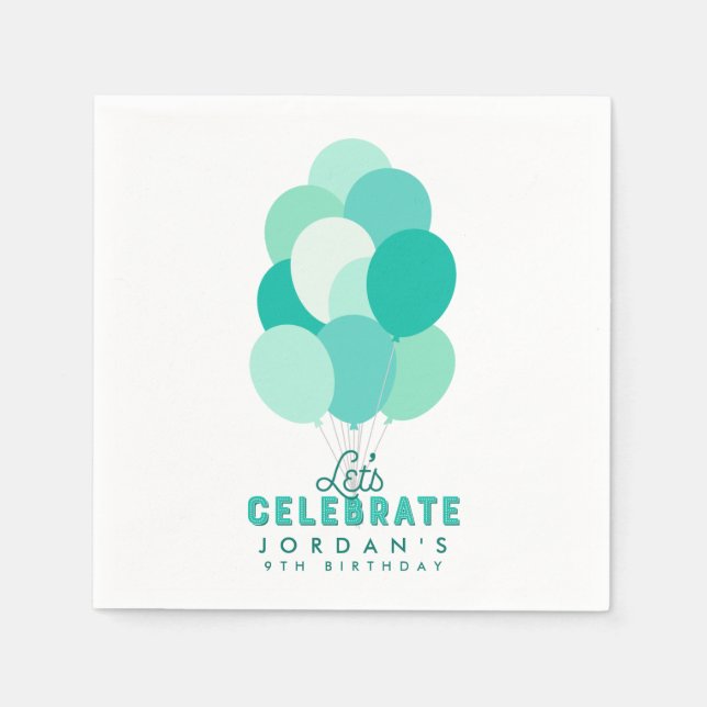 Aquamarine Ballons Feiern wir jeden Geburtstag Serviette (Vorderseite)