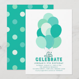 Aquamarine Ballons jeder Altersgruppe Einladung