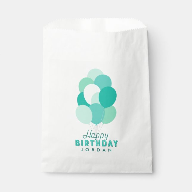 Aquamarine Balloons glücklich zum Geburtstag Geschenktütchen (Vorderseite)