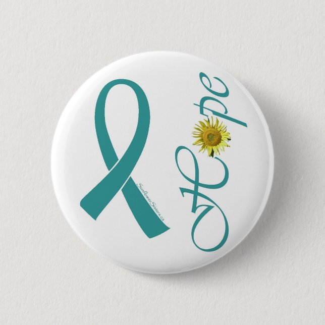 Aquamarine Band-Hoffnungs-Eierstockkrebs Button (Vorderseite)