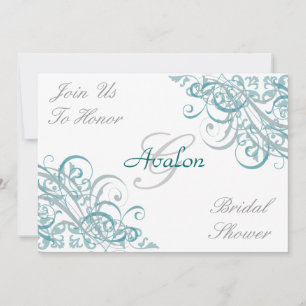 Aquamarine barocke Wirbel Bridal Dusche Einladung