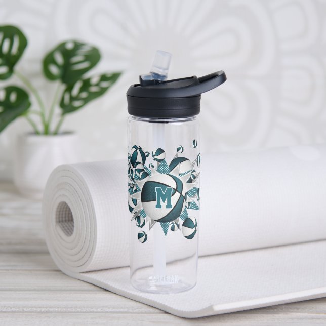 aquamarine Basketball-Stars mit Monogramm Trinkflasche (Yoga)