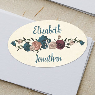 Aquamarine, beige, burgundy-ovale Rose Sticker