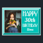 Aquamarine Beveled Art Deco Geburtstags-Foto Poster<br><div class="desc">Dekorieren Sie Ihr Party mit diesem Aquamarinen Art Deco Geburtstag Foto Poster. Passen Sie mit dem Alter,  dem Namen und dem bevorzugten Foto des Geburtstags an. Es bietet einen modernen Deko-Schriftart mit einer stilvollen,  abgeschrägten Grenze.</div>