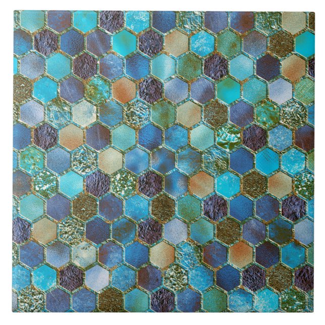 Aquamarine Bienenwabe des Fliese (Vorderseite)