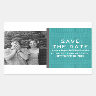 Aquamarine binärer Code-Foto-Save the Date Rechteckiger Aufkleber