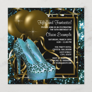 Aquamarine Birthday Party in Blue und Gold Einladung