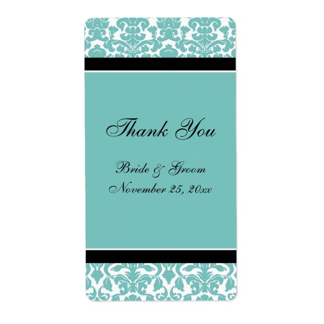 Aquamarine Black Damask Hochzeitsmarken (Vorne)
