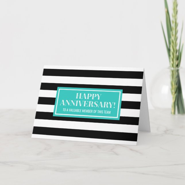 Aquamarine Black Stripes Anniversary Card Karte (Vorderseite)